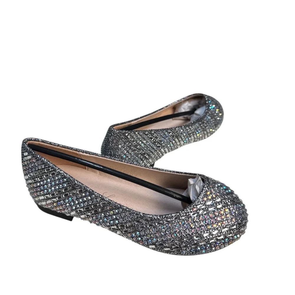 Lauren Lorraine Brenda-K Flats Pewter Crystal Rhinestone Girls Kids‎ Size 11.5